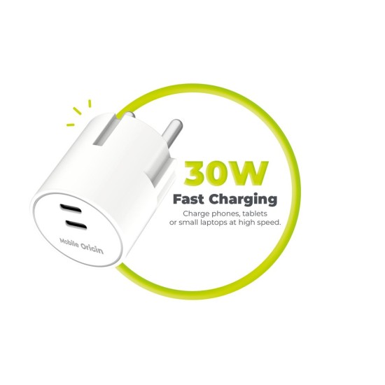 Încărcător Retea Mobile Origin PW33, 30W, 2x USB-C, Alb (S23, MO-PW33-WHT) by www.silkase.ro