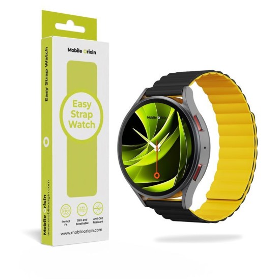 Curea Magnetică Mobile Origin Easy Strap pentru Ceas, 22mm, Negru/Galben (Ingredi, MO-ESM22-BLK-YLW) by www.silkase.ro