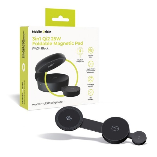 Incarcator Magnetic 3in1 Mobile Origin PW34, Qi2 25W, Pliabil, Negru Incarcator Magnetic 3in1 Mobile Origin PW34, Qi2 25W, Pliabil, Negru (Încărcătoare Wireless, MO-PW34-BLK) by www.silkase.ro