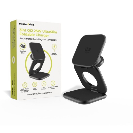 Încărcător Wireless 3în1 Mobile Origin PW36, Qi2 25W, MagSafe, Matte Black (Încărcătoare Wireless, MO-USF-PW36-BLK) by www.silkase.ro