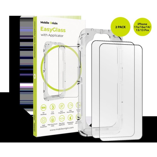 Set 2 Folii de Protecție Mobile Origin EasyGlass cu Aplicator pentru iPhone 17e, 16e, 14, 13, 13 Pro Set 2 Folii de Protecție Mobile Origin EasyGlass cu Aplicator pentru iPhone 17e, 16e, 14, 13, 13 Pro (iPhone 17e, EGA-i14-2pk) by www.silkase.ro