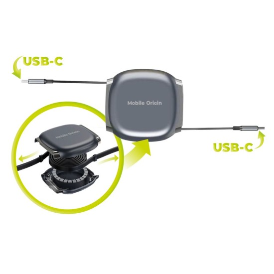 Cablu Retractabil Mobile Origin CB7, USB-C la USB-C, 100W, Space Grey (Incarcatoare, MO-CB7-SPG) by www.silkase.ro