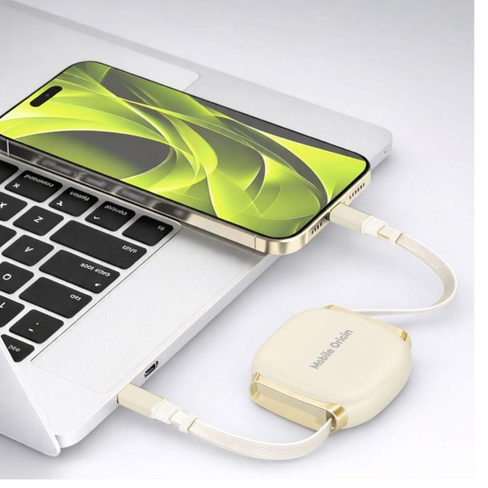 Cablu Retractabil Mobile Origin CB7 USB-C la USB-C, 100W, Power Delivery, Beige (Incarcatoare, MO-CB7-BG) by www.silkase.ro
