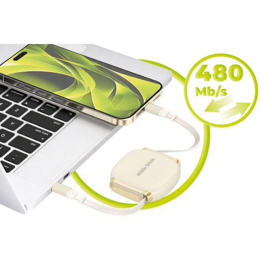 Cablu Retractabil Mobile Origin CB7 USB-C la USB-C, 100W, Power Delivery, Beige (Incarcatoare, MO-CB7-BG) by www.silkase.ro