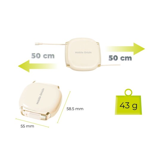 Cablu Retractabil Mobile Origin CB7 USB-C la USB-C, 100W, Power Delivery, Beige (Incarcatoare, MO-CB7-BG) by www.silkase.ro