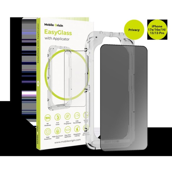 Folie de Protectie Privacy Mobile Origin EasyGlass cu Aplicator pentru iPhone 17e, 16e, 14, 13, 13 Pro (iPhone 17e, EGA-P-i14) by www.silkase.ro