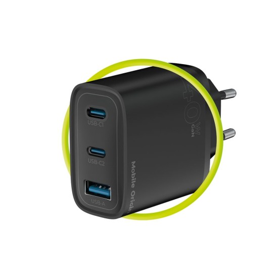 Încărcător de Rețea Mobile Origin GaN 40W MO13, 1x USB-A + 2x USB-C, Negru (Incarcatoare, FRL-GAN40W-MO13-BLK) by www.silkase.ro