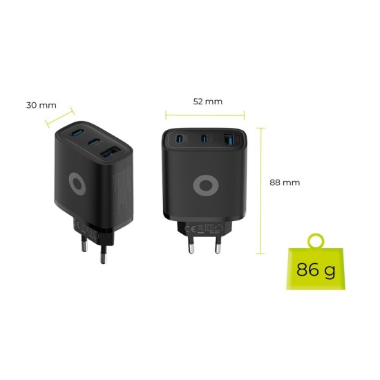 Încărcător de Rețea Mobile Origin GaN 40W MO13, 1x USB-A + 2x USB-C, Negru (Incarcatoare, FRL-GAN40W-MO13-BLK) by www.silkase.ro