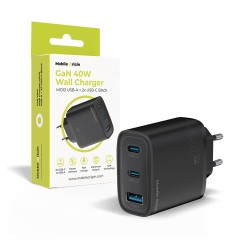 Încărcător de Rețea Mobile Origin GaN 40W MO13, 1x USB-A + 2x USB-C, Negru