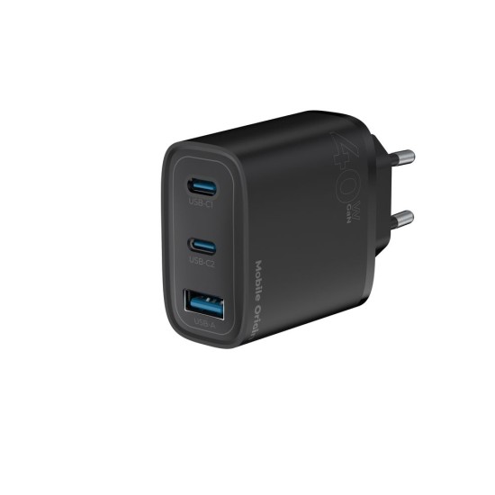 Încărcător de Rețea Mobile Origin GaN 40W MO13, 1x USB-A + 2x USB-C, Negru (Incarcatoare, FRL-GAN40W-MO13-BLK) by www.silkase.ro