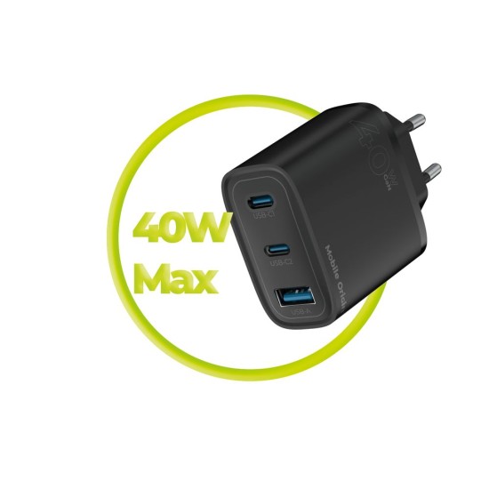 Încărcător de Rețea Mobile Origin GaN 40W MO13, 1x USB-A + 2x USB-C, Negru (Incarcatoare, FRL-GAN40W-MO13-BLK) by www.silkase.ro
