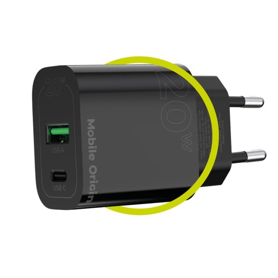 Încărcător de Retea Mobile Origin PD20W MO12, Dual Port USB-C și USB-A, Negru Încărcător de Retea Mobile Origin PD20W MO12, Dual Port USB-C și USB-A, Negru (Unelte Service GSM, FRL-PD20W-MO12-BLK) by www.silkase.ro