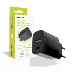 Încărcător de Retea Mobile Origin PD20W MO12, Dual Port USB-C și USB-A, Negru