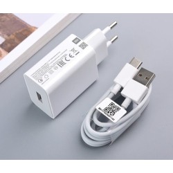 Pachet Încărcător Rețea Xiaomi (MDY-11-EP) USB-A 22.5W + Cablu USB-C, Alb (Bulk)
