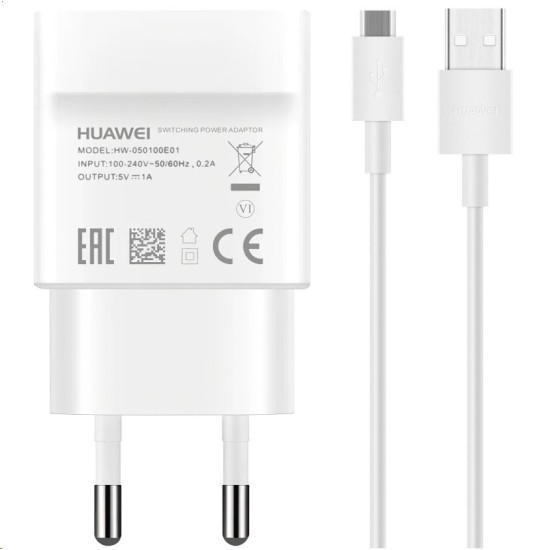 Încărcător de rețea Huawei HW-050100E01W, USB și Cablu microUSB, Alb (Service Pack) (Încărcătoare Rețea, 57983114924) by www.silkase.ro
