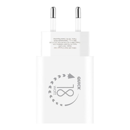 Încărcător de Rețea OBAL:ME Wall Charger USB-A 18W White (Bakr, 18W1UWH) by www.silkase.ro
