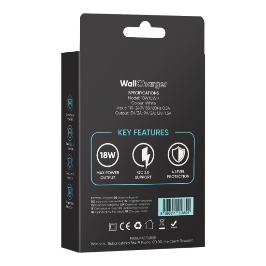 Încărcător de Rețea OBAL:ME Wall Charger USB-A 18W White (Bakr, 18W1UWH) by www.silkase.ro