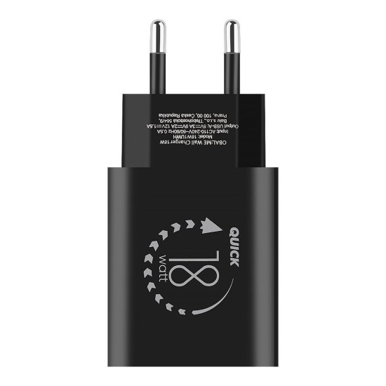Încărcător de Rețea OBAL:ME Wall Charger USB-A 18W, Black (Încărcătoare Rețea, 18W1UBL) by www.silkase.ro