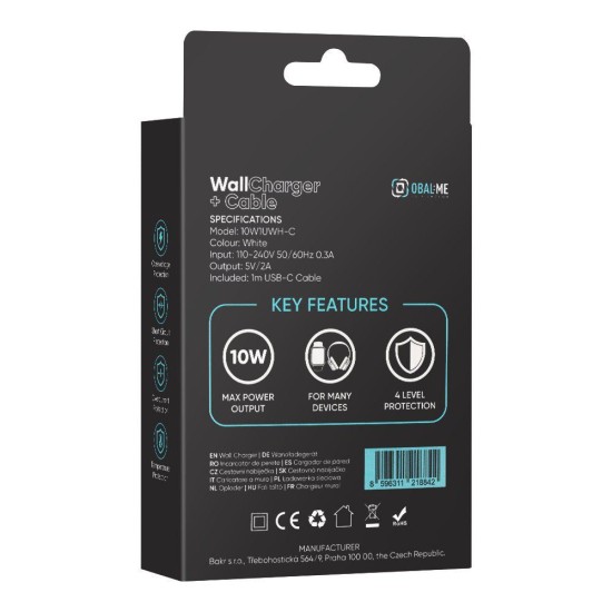 Pachet Încărcător Rețea OBAL:ME 10W USB-A + Cablu USB-A la USB-C 1m, Alb (Bakr, 10W1UWH-C) by www.silkase.ro