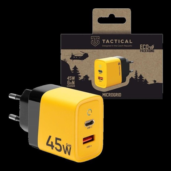 Încărcător Rețea Tactical Microgrid GaN 45W (USB-C + USB-A), Galben (Bakr, 57983117437) by www.silkase.ro
