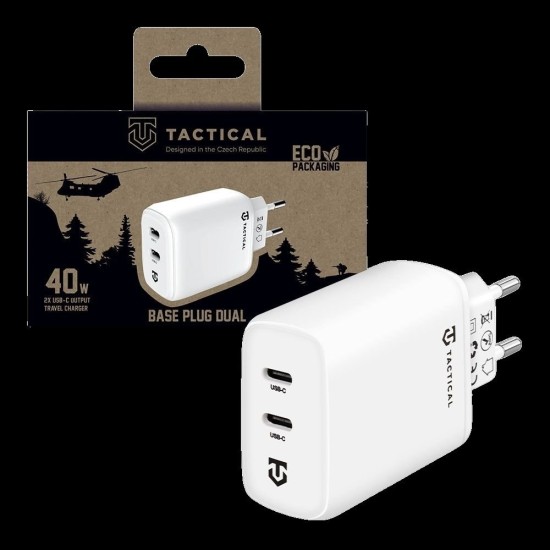 Încărcător Rețea Tactical Base Plug Dual 40W (2x USB-C), Alb (Bakr, 57983118429) by www.silkase.ro