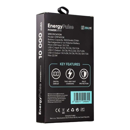 Baterie Externă OBAL:ME EnergyPulse 10000mAh, 22.5W, Neagră (Bakr, OMPWB10K) by www.silkase.ro