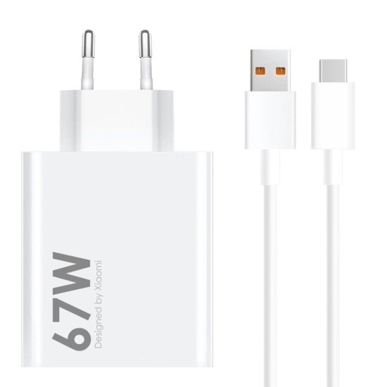 Pachet Încărcător Rețea Xiaomi (MDY-14-EW) USB-A 67W + Cablu USB-C 6A, Alb (Bulk) (Bakr, 57983119793) by www.silkase.ro