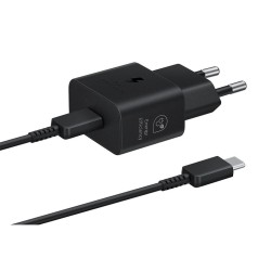 Pachet Încărcător Rețea Samsung (EP-T2510EBE) 25W + Cablu USB-C, Negru (OOB Bulk)
