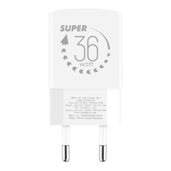 Încărcător Rețea OBAL:ME GaN 36W (USB-A + USB-C), Alb Încărcător Rețea OBAL:ME GaN 36W (USB-A + USB-C), Alb (Bakr, OM36WCA) by www.silkase.ro