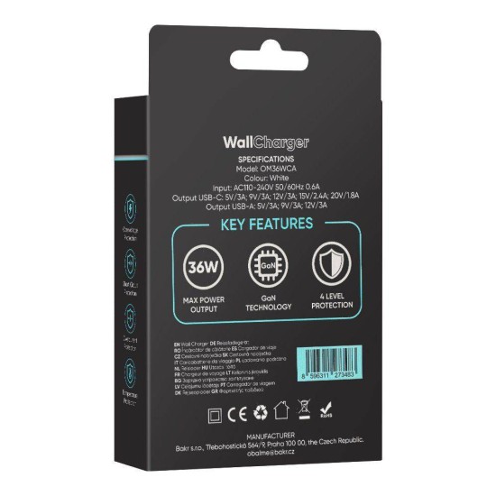Încărcător Rețea OBAL:ME GaN 36W (USB-A + USB-C), Alb Încărcător Rețea OBAL:ME GaN 36W (USB-A + USB-C), Alb (Bakr, OM36WCA) by www.silkase.ro