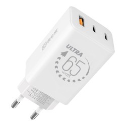 Încărcător Rețea OBAL:ME GaN 65W (USB-A + 2x USB-C), Alb