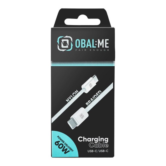 Cablu Împletit OBAL:ME Super Fast USB-C la USB-C, 60W, 1m, Alb (Bakr, CC60BWH) by www.silkase.ro