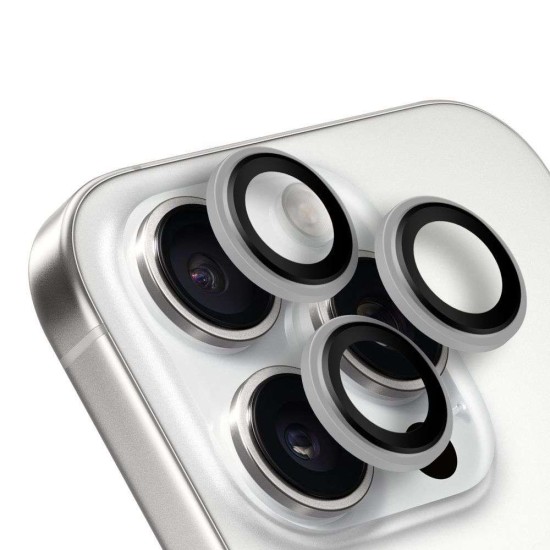 Protecție Cameră (Sticlă) OBAL:ME pentru Apple iPhone 15 Pro / 15 Pro Max, Alb Titaniu (Bakr, 57983125790) by www.silkase.ro