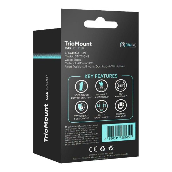 Suport Auto 3-în-1 OBAL:ME TrioMount (Parbriz/Bord/Ventilație), Negru Suport Auto 3-în-1 OBAL:ME TrioMount (Parbriz/Bord/Ventilație), Negru (Bakr, OMTMCHB) by www.silkase.ro