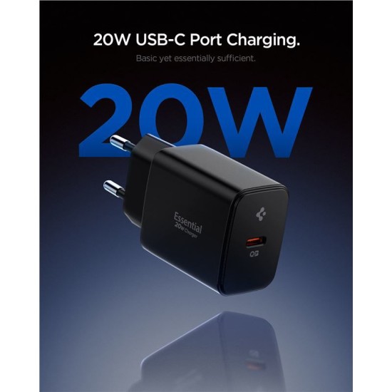 Incarcator retea Spigen Essential EE201EU, USB-C, 20W, Negru (Spigen, Incarcatoare) by www.silkase.ro Incarcator retea Spigen Essential EE201EU, USB-C, 20W, Negru (Incarcatoare, ACH09217) by www.silkase.ro