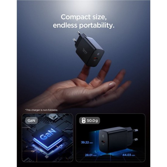 Incarcator retea Spigen Essential EE201EU, USB-C, 20W, Negru (Spigen, Incarcatoare) by www.silkase.ro Incarcator retea Spigen Essential EE201EU, USB-C, 20W, Negru (Incarcatoare, ACH09217) by www.silkase.ro