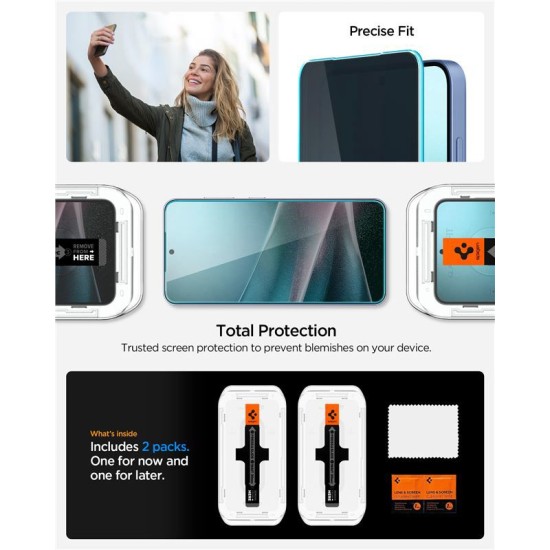 Set 2 folii sticla cu sistem de montare Case friendly Spigen GLAStR EZ FIT HD compatibil cu Samsung Galaxy S24 / S25 Privacy (Ingredi, AGL09308) by www.silkase.ro