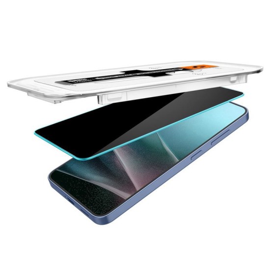 Set 2 folii sticla cu sistem de montare Case friendly Spigen GLAStR EZ FIT HD compatibil cu Samsung Galaxy S24 / S25 Privacy (Ingredi, AGL09308) by www.silkase.ro