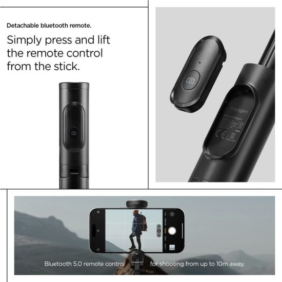 Trepied si selfie stick Spigen cu deschidere automata, compatibil MagSafe, negru (Diverse accesorii, AMP09336) by www.silkase.ro