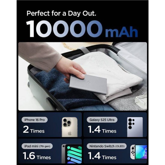 Baterie externa Spigen Essential 10000mAh 22.5W, gri (Spigen, Ingredi) by www.silkase.ro Baterie externa Spigen Essential 10000mAh 22.5W, gri (Baterii Externe, ABA09432) by www.silkase.ro