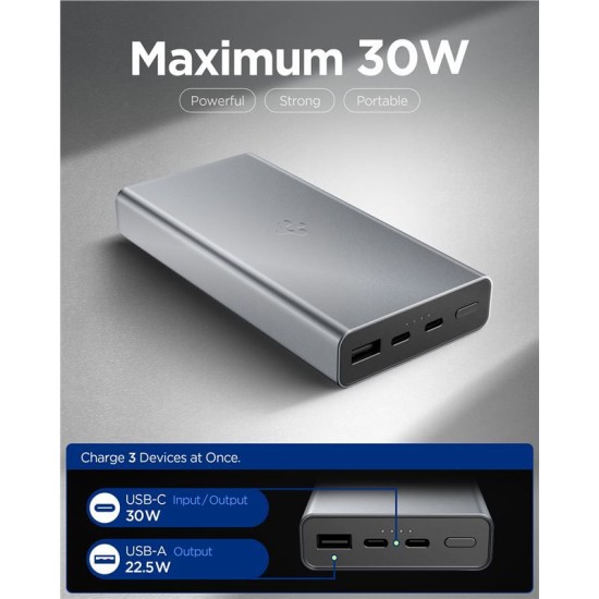 Baterie externa Spigen Essential 20000mAh 30W, gri (Spigen, Ingredi) by www.silkase.ro Baterie externa Spigen Essential 20000mAh 30W, gri (Baterii Externe, ABA09434) by www.silkase.ro