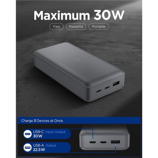 Baterie externa Spigen Essential 30000mAh 30W, gri (Spigen, Ingredi) by www.silkase.ro Baterie externa Spigen Essential 30000mAh 30W, gri (Baterii Externe, ABA09436) by www.silkase.ro