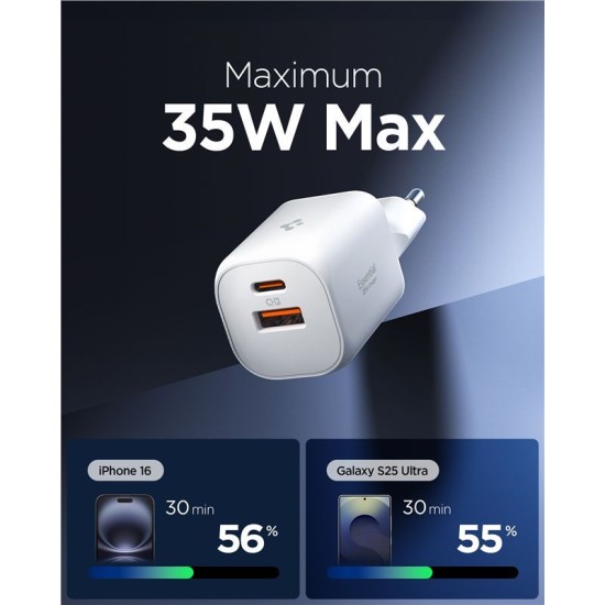 Încărcător de Rețea Spigen Essential 35W EE352EU, Dual USB-C, White (Încărcătoare Wireless, ACH09462) by www.silkase.ro