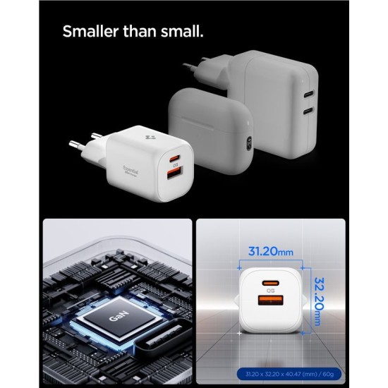 Încărcător de Rețea Spigen Essential 35W EE352EU, Dual USB-C, White (Încărcătoare Wireless, ACH09462) by www.silkase.ro