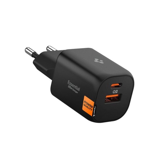 Încărcător de rețea Spigen Essential 35W EE352EU, Tehnologie Dual Port, Fast Charging, Negru (Șnururi și Curele Telefon, ACH09463) by www.silkase.ro