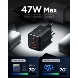 Încărcător de Rețea Spigen Essential 47W EE473EU, Dual USB-C, Negru