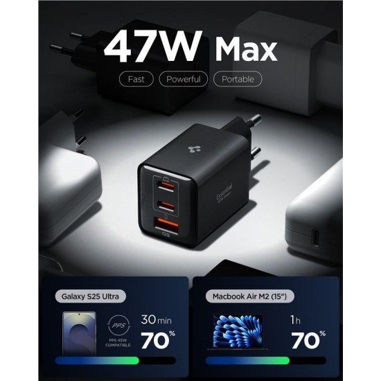 Încărcător de Rețea Spigen Essential 47W EE473EU, Dual USB-C, Negru Încărcător de Rețea Spigen Essential 47W EE473EU, Dual USB-C, Negru (Încărcătoare Rețea, ACH09465) by www.silkase.ro