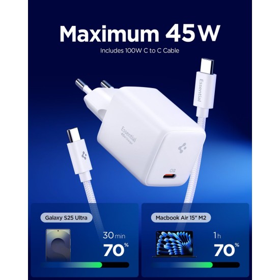 Încărcător de Retea Spigen Essential 45W EE451EU, USB-C, White Încărcător de Retea Spigen Essential 45W EE451EU, USB-C, White (Suporturi Auto și Birou, ACH09473) by www.silkase.ro