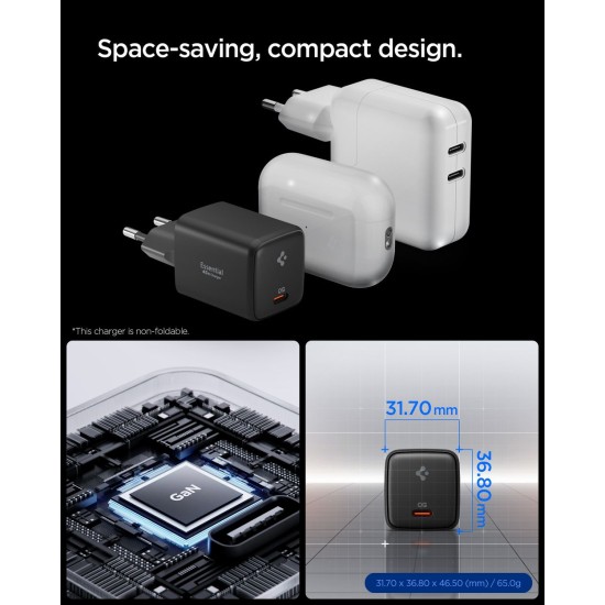 Încărcător de Rețea Spigen Essential 45W EE451EU, Fast Charge, Negru (Cabluri Telefon, ACH09474) by www.silkase.ro