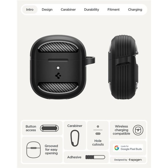Husa de protectie robusta Spigen Rugged Armor pentru Google Pixel Buds 2a, negru mat (Ingredi, ACS09480) by www.silkase.ro